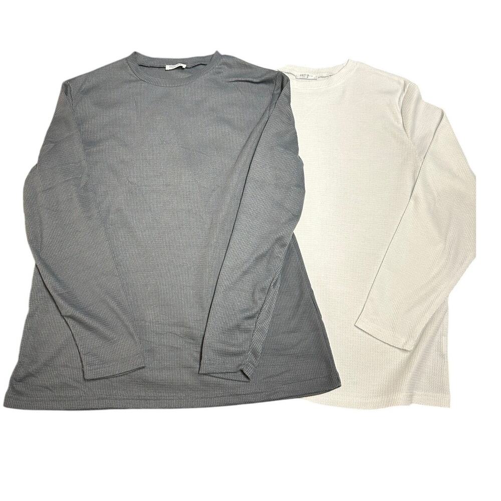 Ekouaer Set of Two Waffle Knit Thermal Shirts Gray and White Size L
